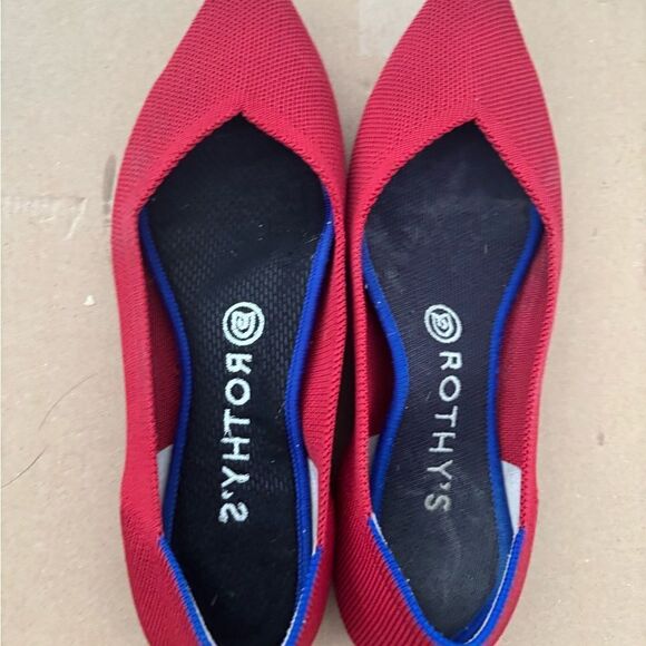 Rothy's Red Textile The Point Ballet Flats pointy toe loafers slip in shoes - Picture 3 of 8